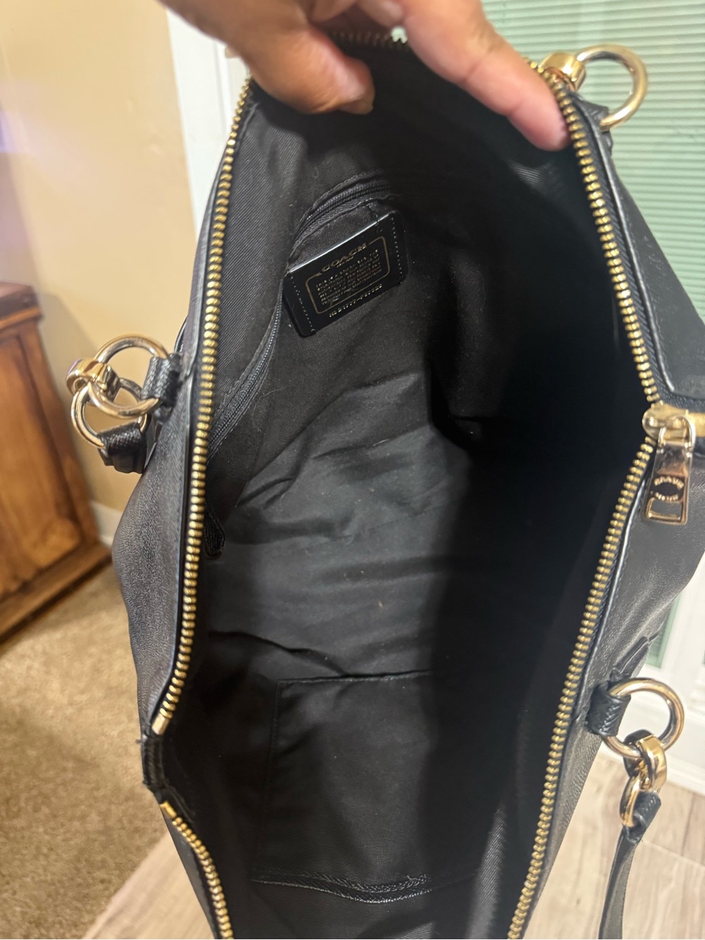 Coach Black Leather Tote with Gold Accents - Picture 4 of 4